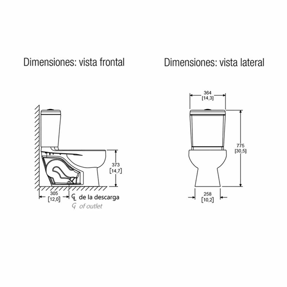 Taza inodoro tanque bajo Munique Sanitana, salida vertical